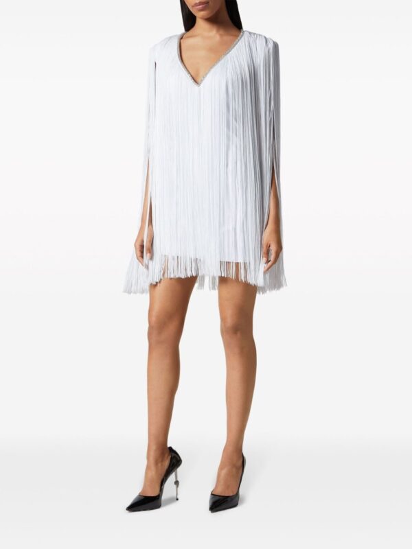 Philipp Plein fringed v-neck mini dress - Image 4