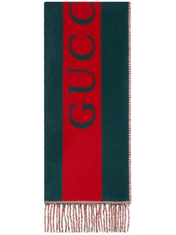 Gucci  Web-stripe jacquard wool scarf
