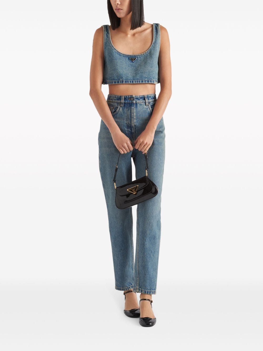 Prada triangle-logo denim crop top - Image 2