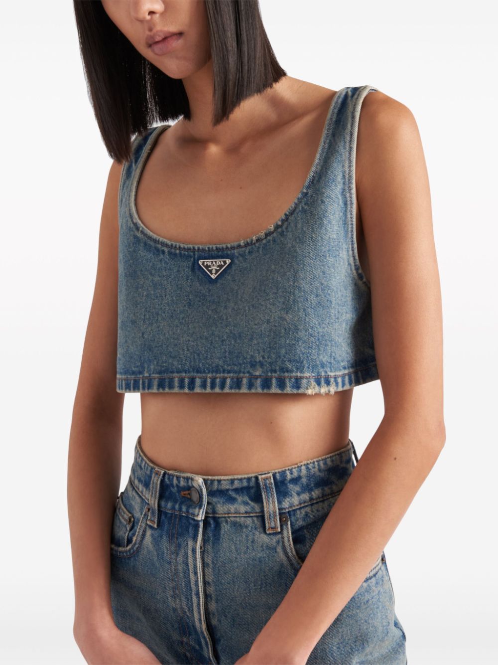 Prada triangle-logo denim crop top - Image 3