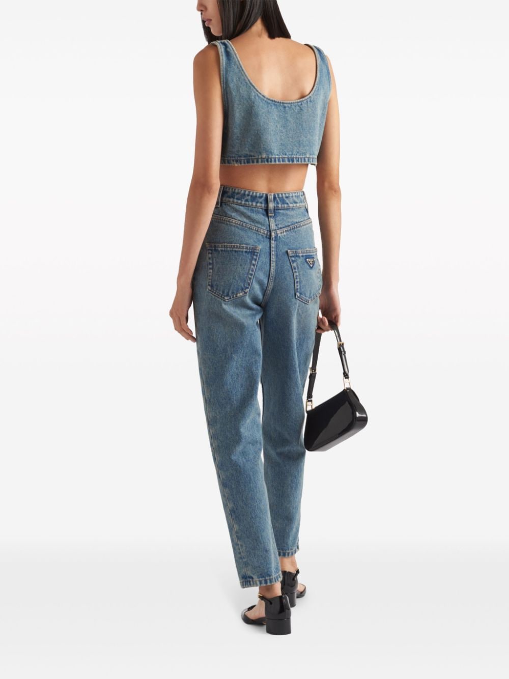 Prada triangle-logo denim crop top - Image 4