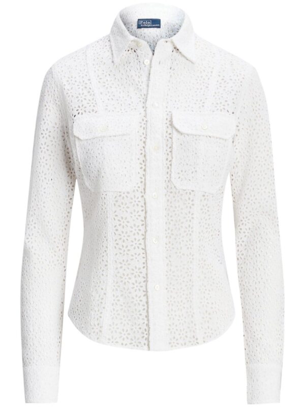 Polo Ralph Lauren  floral-embroidery linen shirt