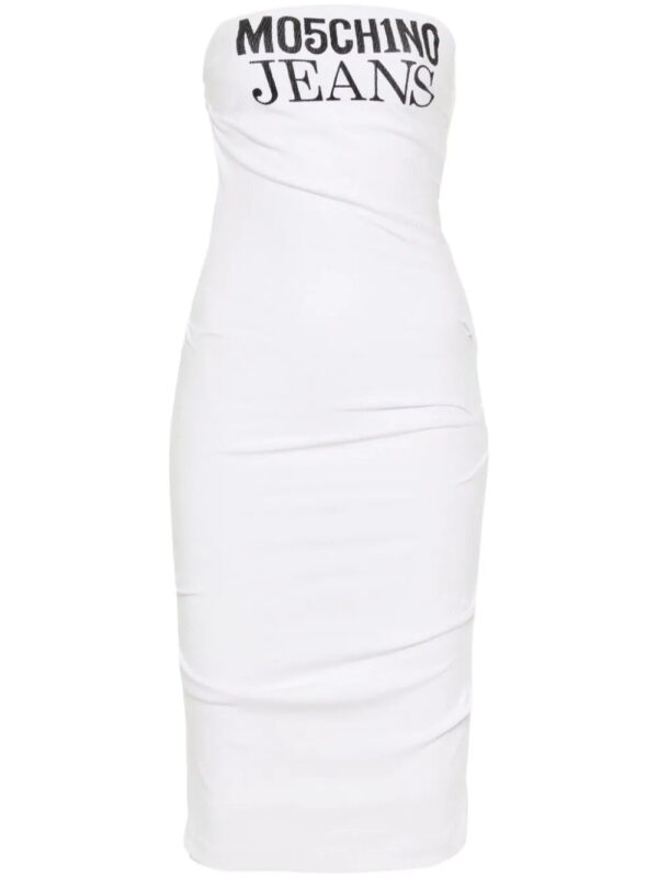 MOSCHINO JEANS  logo-print strapless midi dress