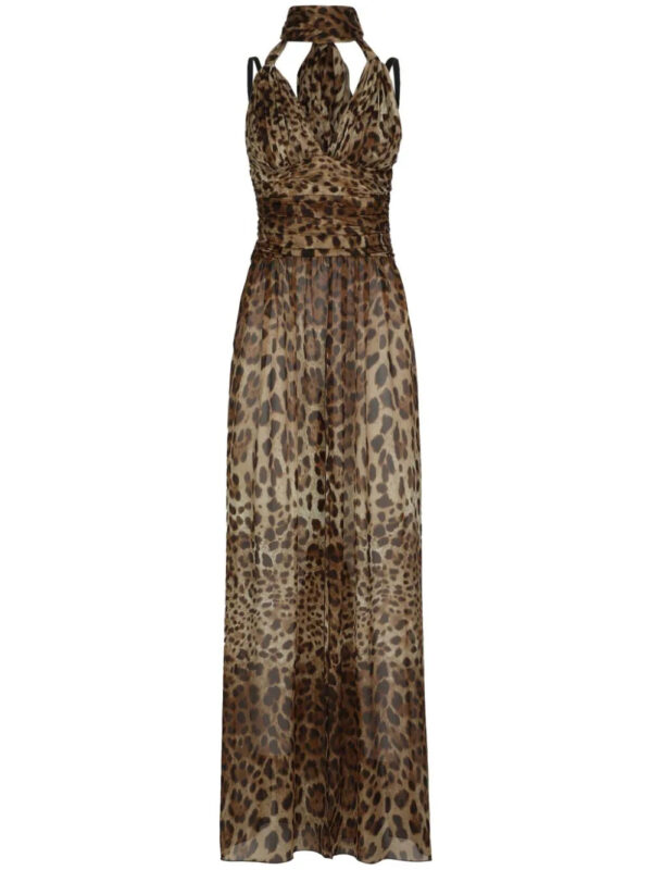 Dolce & Gabbana  leopard-print halterneck silk gown