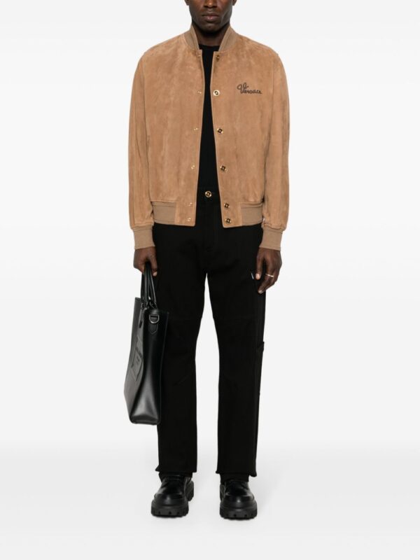 Versace  logo-embroidered suede bomber jacket - Image 2