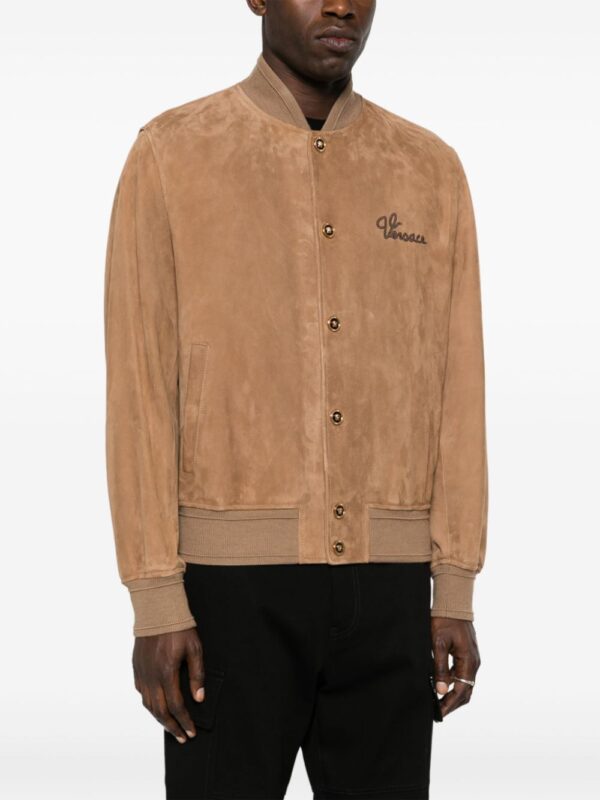 Versace  logo-embroidered suede bomber jacket - Image 3