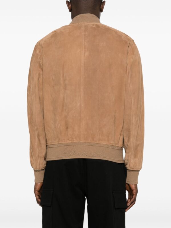 Versace  logo-embroidered suede bomber jacket - Image 4