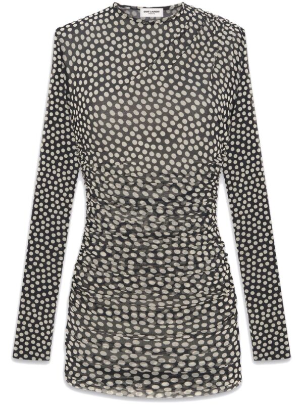 Saint Laurent polka-dot ruched tulle minidress - Image 2