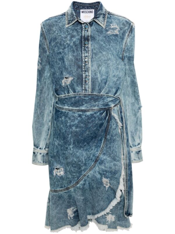 Moschino wraparound distressed-denim dress
