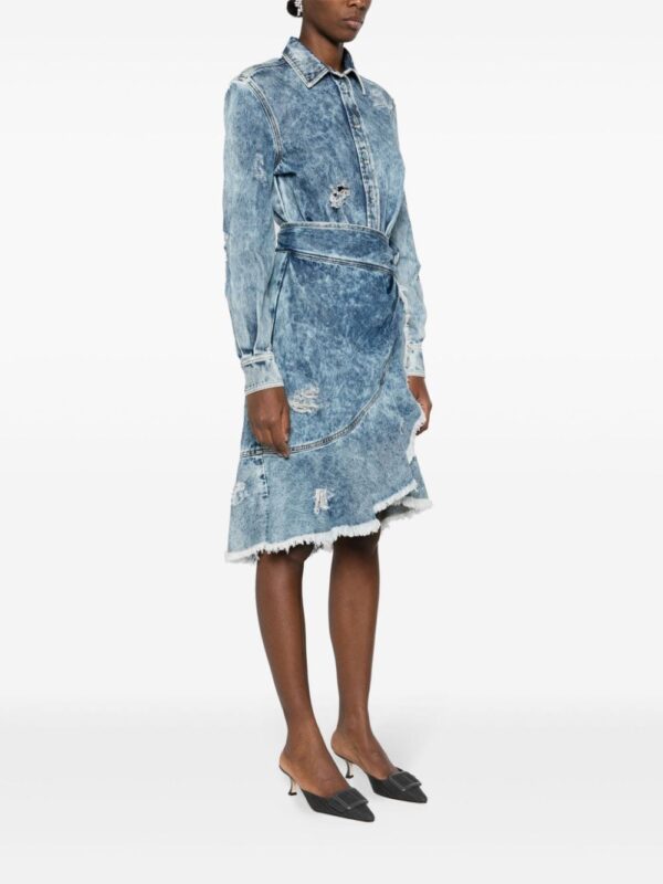 Moschino wraparound distressed-denim dress - Image 3