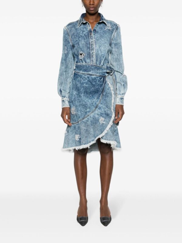 Moschino wraparound distressed-denim dress - Image 2