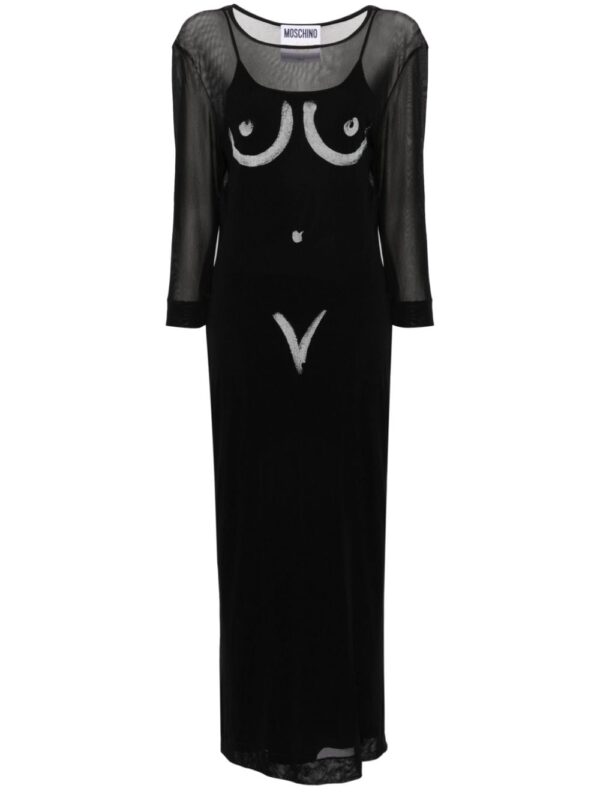 Moschino body-print mesh slip dress