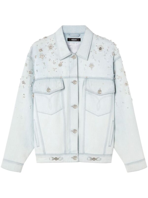 Versace  pearl-embellished denim jacket