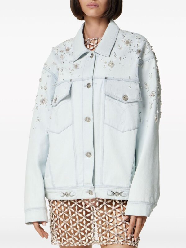 Versace  pearl-embellished denim jacket - Image 3