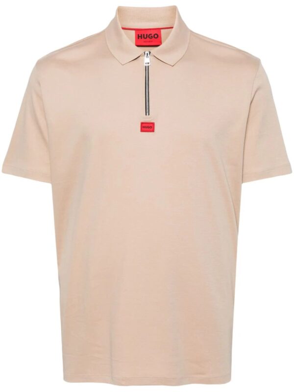 HUGO  logo-patch zip-front polo shirt