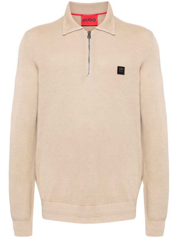 HUGO zip-front waffle-knit polo shirt
