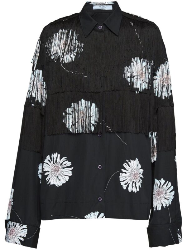 Prada  floral-print fringed shirt