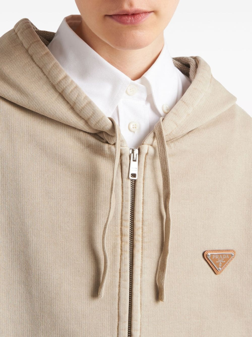 Prada logo-patch cotton fleece hoodie - Image 5