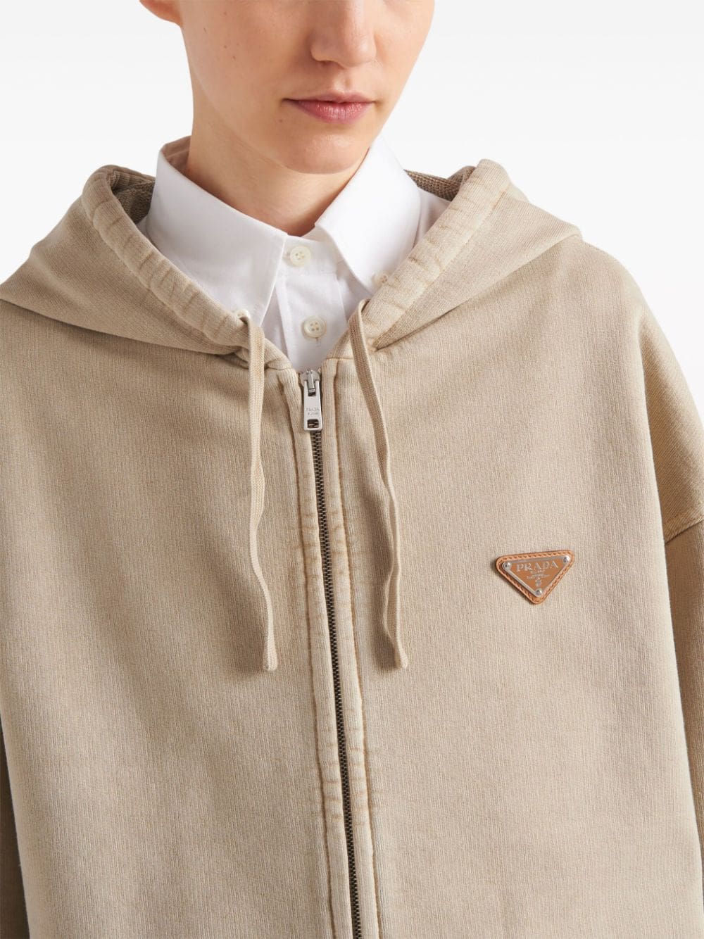 Prada logo-patch cotton fleece hoodie - Image 4