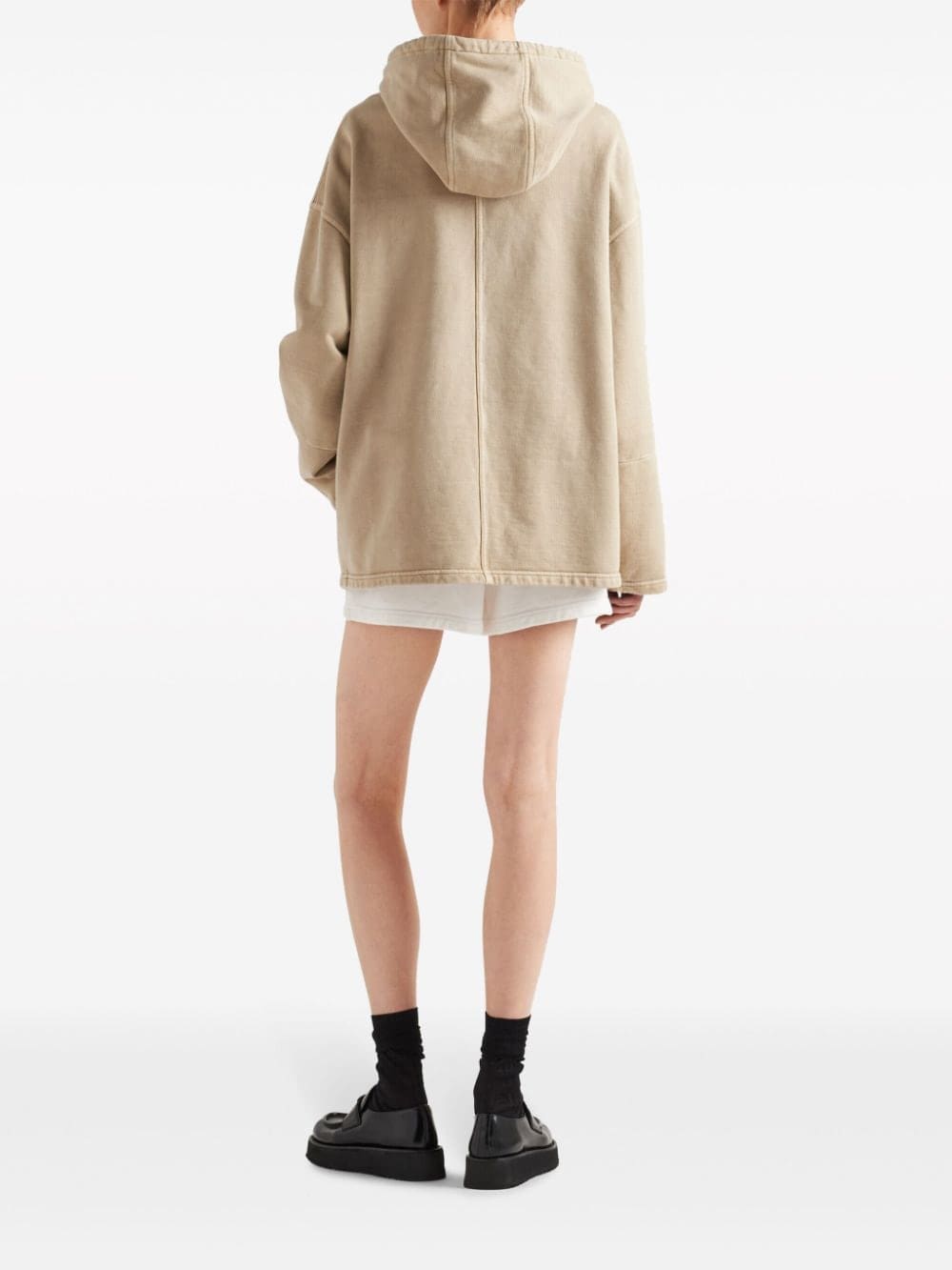 Prada logo-patch cotton fleece hoodie - Image 3