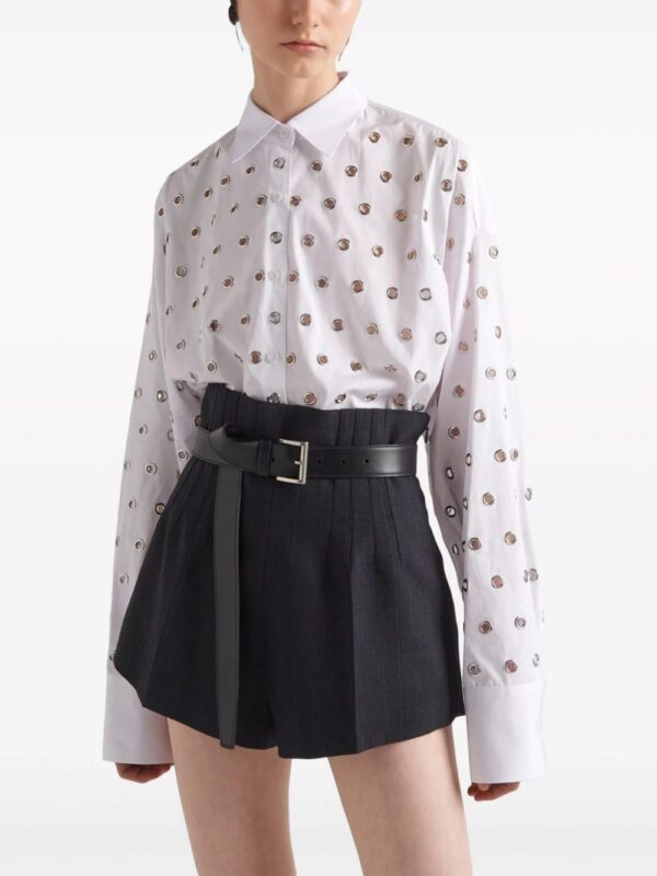 Prada  eyelet-embellished cotton shirt - Image 3