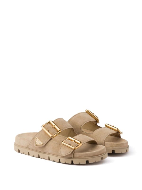 Prada triangle-logo suede slides - Image 2