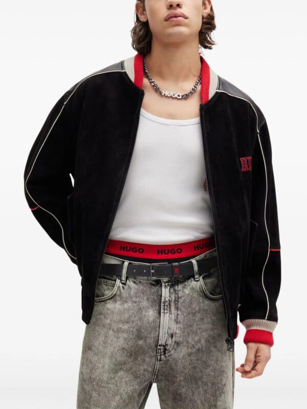 HUGO  logo-embellished leather bomber jacket - Image 3