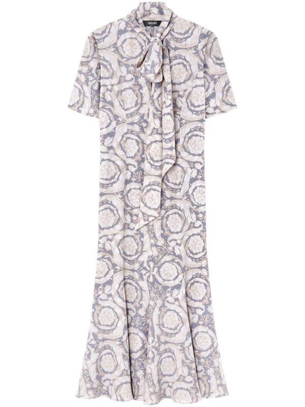 Versace Barocco Lavallière silk midi dress