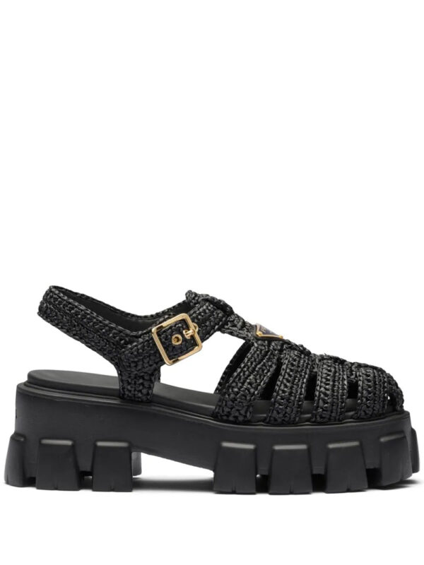 Prada  caged flatform raffia sandals