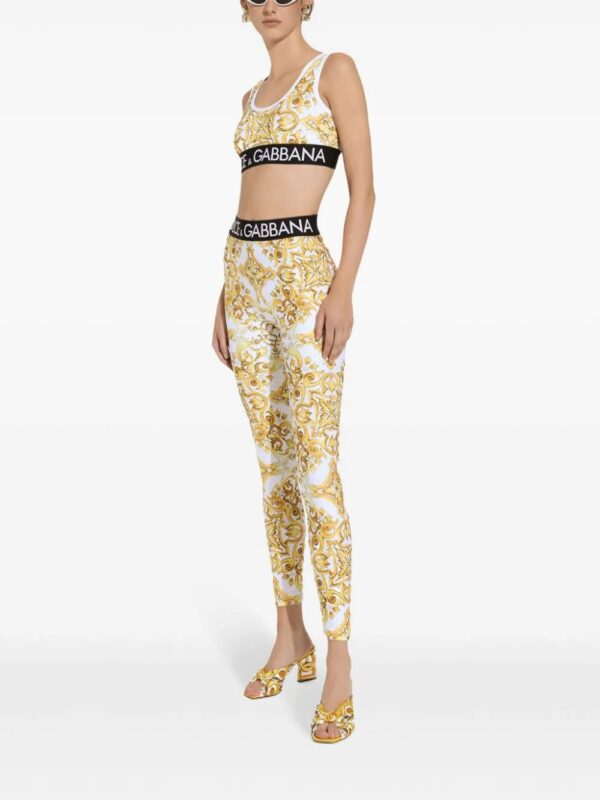 Dolce & Gabbana  Majolica-print logo-waistband leggings - Image 3