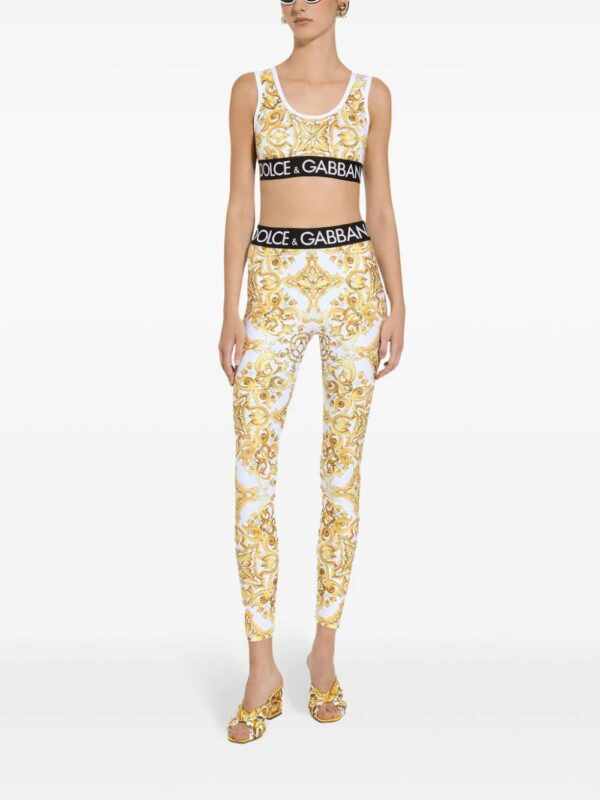 Dolce & Gabbana  Majolica-print logo-waistband leggings - Image 2
