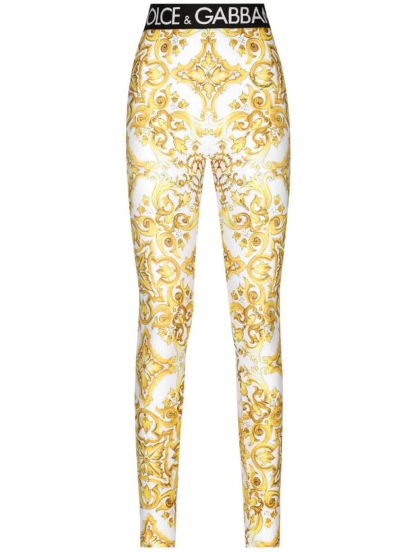 Dolce & Gabbana  Majolica-print logo-waistband leggings