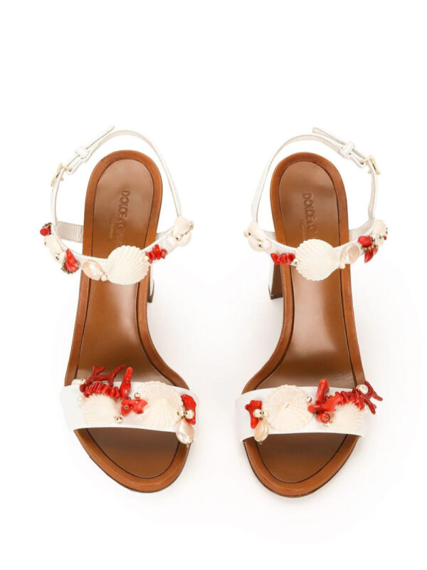 Dolce & Gabbana  105mm coral-embroidered leather sandals - Image 4