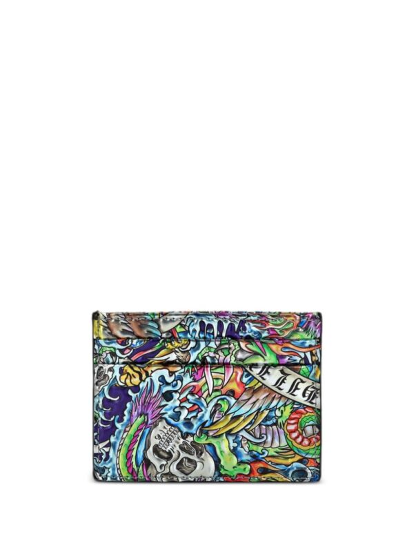 Philipp Plein Tattoo-print leather cardholder