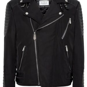 Philipp Plein  padded-detail leather biker jacket