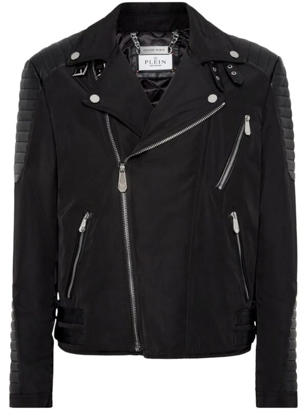 Philipp Plein  padded-detail leather biker jacket
