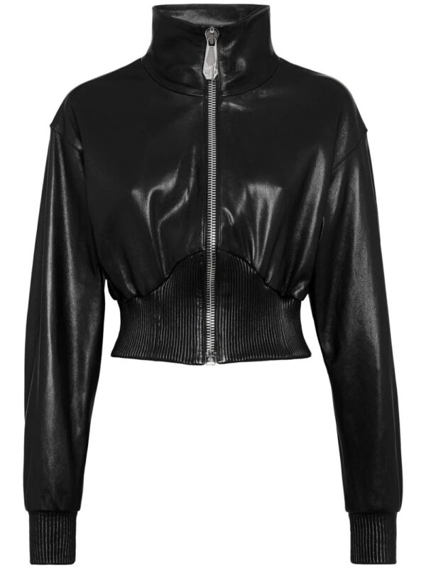 Philipp Plein  logo-plaque leather bomber jacket