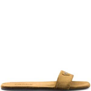 Prada logo-appliqué velvet slides
