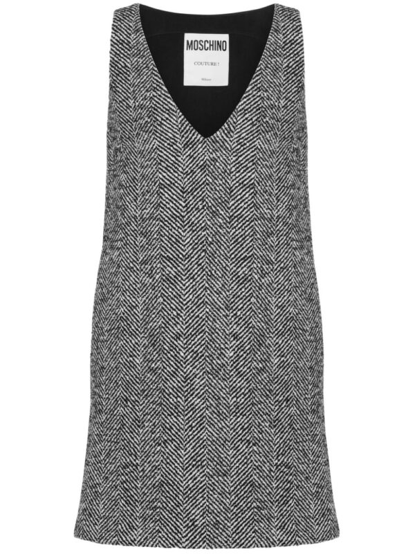 Moschino V-neck herringbone-pattern dress