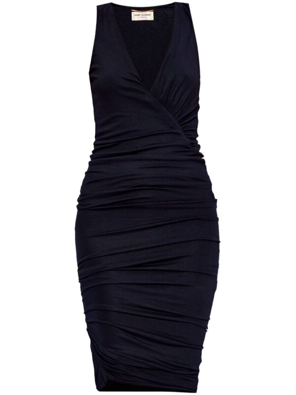 Saint Laurent ruched V-neck minidress