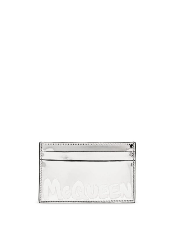 Alexander McQueen logo-print silver-tone card holder