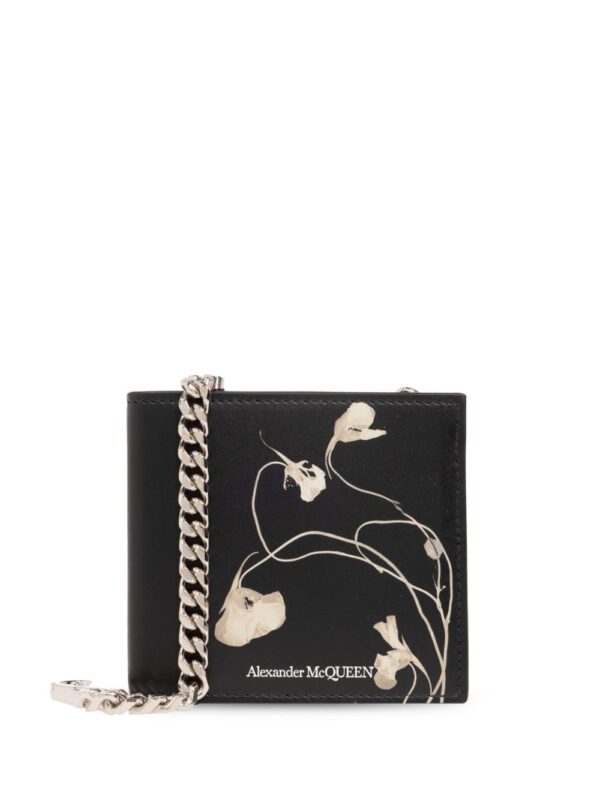 Alexander McQueen floral-print leather chain wallet