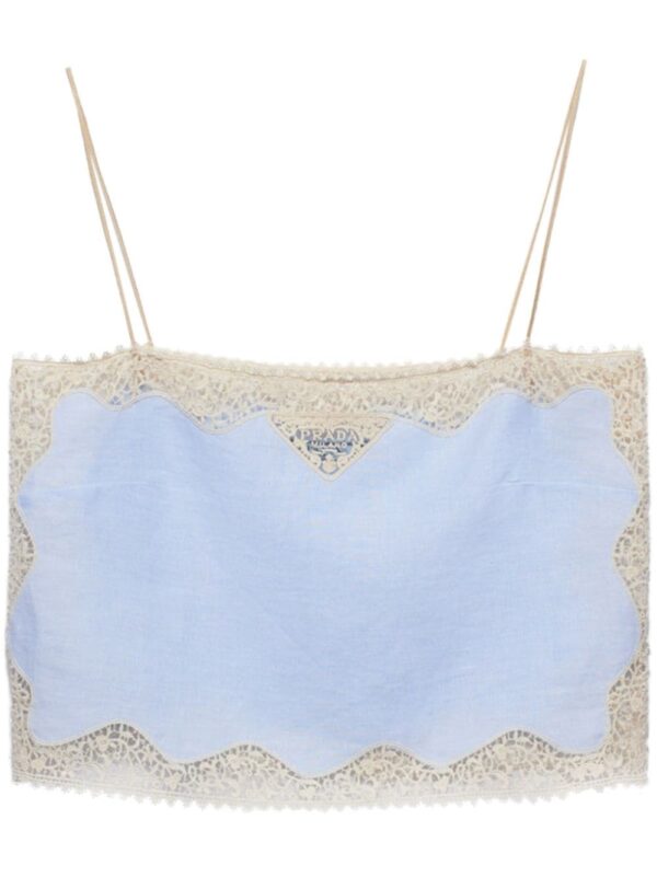 Prada lace-trimmed linen top