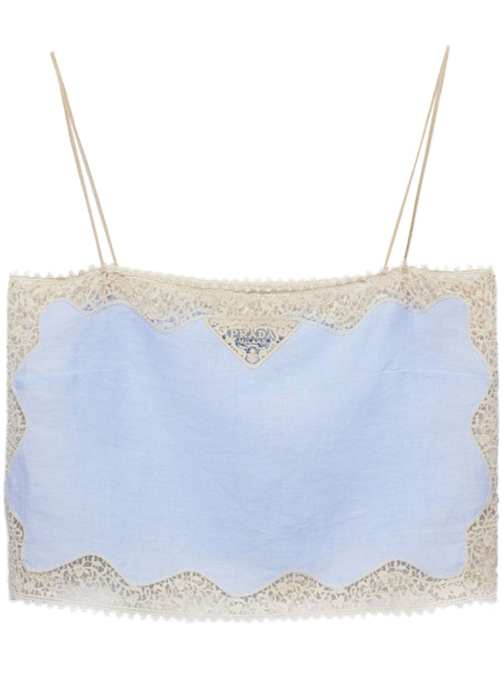 Prada lace-trimmed linen top
