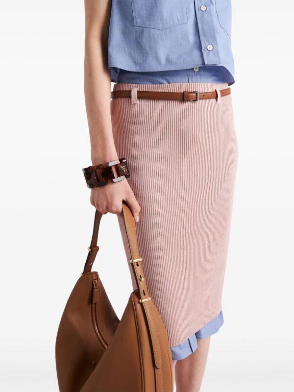 Prada  belted ribbed cotton midi skirt - Image 4