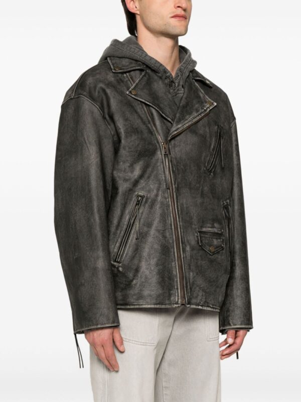 Acne Studios logo-embossed biker leather jacket - Image 3