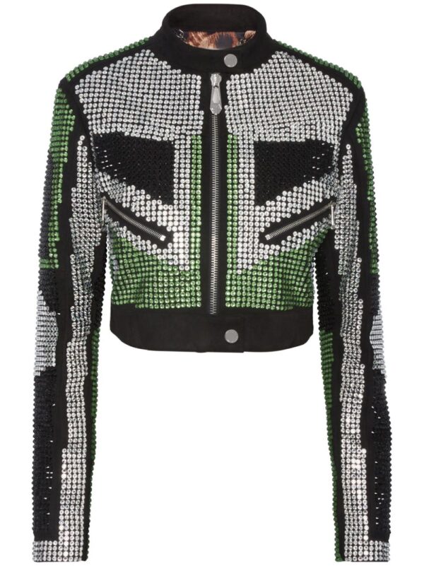 Philipp Plein  strass cropped biker jacket