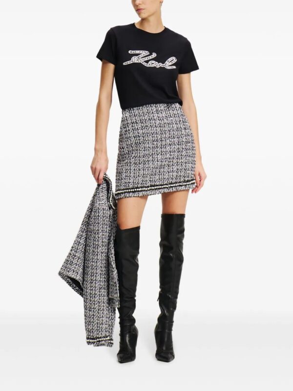 Karl Lagerfeld  pearl-embellished bouclé mini skirt - Image 2