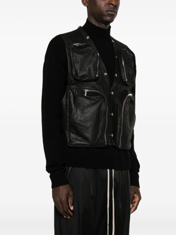Rick Owens  leather V-neck gilet - Image 3