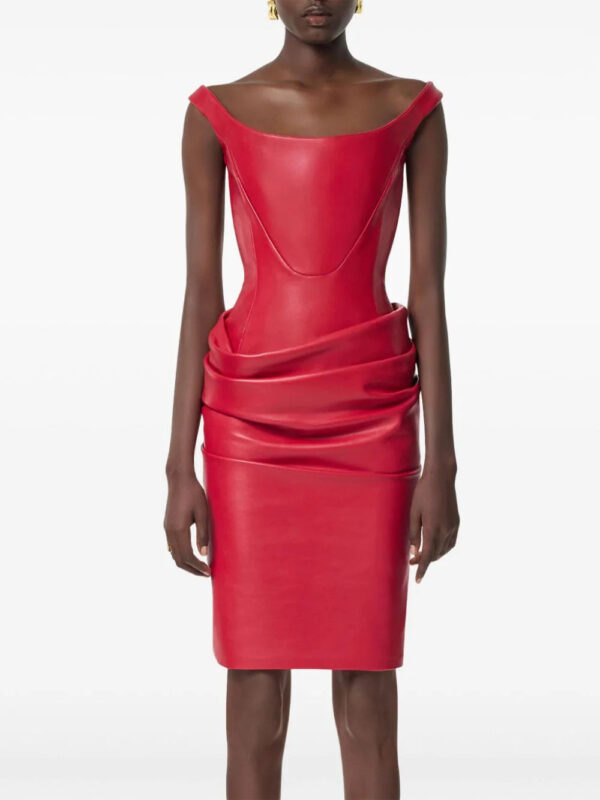 Versace  corset draped leather midi dress - Image 3